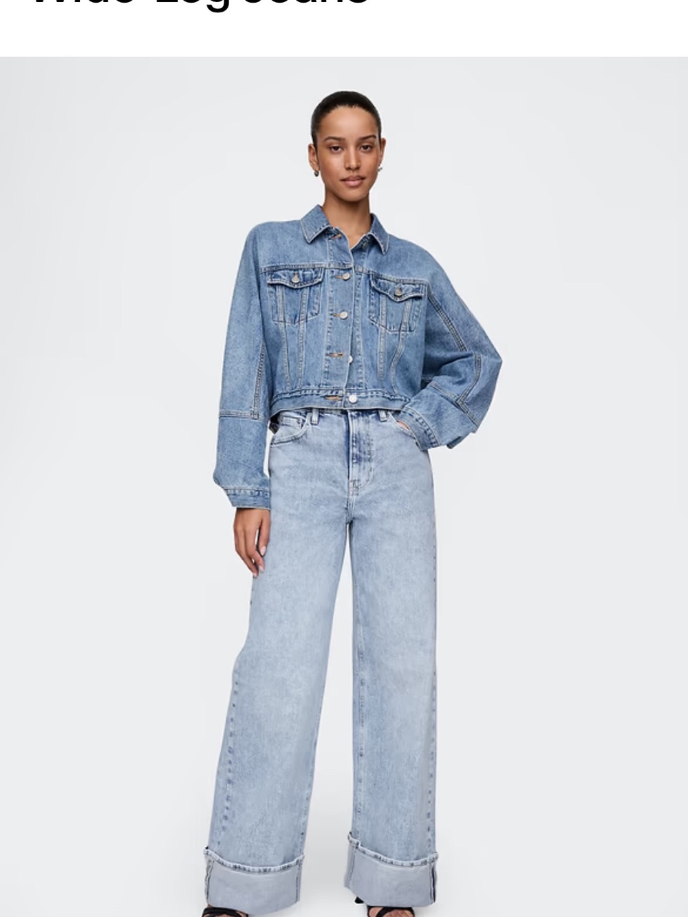 High Rise Stride Cuffed Wide-Leg Jeans